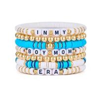 Qiuseadu In My Mom Era Bracelet First Mother Day Mama Gifts Handmade Stretch Preppy Heishi Bracelets for New Mom, L, Alloy Steel, no gemstone