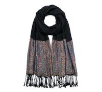 QIUTIMIY Paisley Pashmina Shawl Wrap Women Reversible Vintage Jacquard Pashmina Rave Scarf with Fringe for Evening, Wedding, Flower5-black, 200 * 70 cm