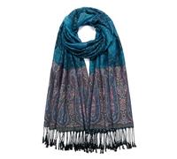 QIUTIMIY Paisley Pashmina Shawl Wrap Women Reversible Vintage Jacquard Pashmina Rave Scarf with Fringe for Evening, Wedding, Flower5-peacock Blue2, 200 * 70 cm