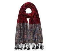 QIUTIMIY Paisley Pashmina Shawl Wrap Women Reversible Vintage Jacquard Pashmina Rave Scarf with Fringe for Evening, Wedding, Flower5-black Red, 200 * 70 cm