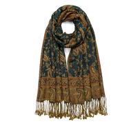 QIUTIMIY Paisley Pashmina Shawl Wrap Women Reversible Vintage Jacquard Pashmina Rave Scarf with Fringe for Evening, Wedding, Flower1-teal, 180 * 70 cm