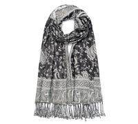 QIUTIMIY Paisley Pashmina Shawl Wrap Women Reversible Vintage Jacquard Pashmina Rave Scarf with Fringe for Evening,Wedding（Flower1-Gray）