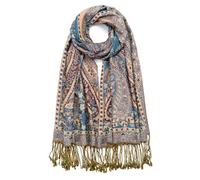 QIUTIMIY Paisley Pashmina Shawl Wrap Women Reversible Vintage Jacquard Pashmina Rave Scarf with Fringe for Evening, Wedding, Flower6-peacock Blue, 200 * 70 cm
