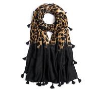 QIUTIMIY Scarf for Women Lightweight Soft Leopard Printed Scarves Fall Winter Fashion Shawl Wrap with Fringe(Leopard Black)