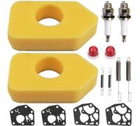 Qiuwanzia 698369 694394 Carb Diaphragm Gasket Air Filter Spark Plug Primer Bulb for Briggs Stratton 3.5-4.5 HP Classic Sprint Quattro Engine 500 550 450 Series 4216 5088 5099 Lawnmower