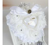 qiuxiaoaa Romantic Rose Wedding Favors Heart Shape Rhinestone Gift Ring Box Pillow Cushion Heart-Shaped Ring Pillow White