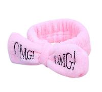 qiuxiaoaa Women Girls Spa Wide Headband Cute Bowknot Omg Letters Embroidered Hairband Elastic Makeup Flannel Turban Candy Color Headwrap 8 Colors Jewelry Hair Accessories Pink