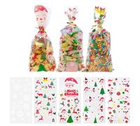 Qiuyan 100 PCS Christmas Cellophane Candy bags, Xmas Clear Cellophane Gift Bags with Twist Ties Christmas Treat Bags for Candies Cookies Party Favors