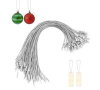 Qiuyan 100pcs Christmas Ornament Hanger Strings Snap Fastener Tag Cord Tie | Strong, Precut Ribbon Hook Xmas Ornament Hanging Loop, for Christmas Tree Decorations, Baubles, Gift Tag (Silver)