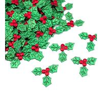 Qiuyan 100pcs Mini Triple Leaf Holly Berries, Christmas Simulation Holly Berries Artificial Holly Leaves for Christmas Wreath Card Gift Tags Table Decorations (3.5 CM)