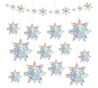 Qiuyan 12 PCS 3D Holographic Christmas Snowflake Decorations Sparkly Snowflakes Hanging Ornaments for Xmas Holiday Winter Wonderland Frozen Themed Birthday Party Ceiling Window Decor