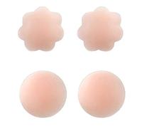 Qiuyan 2 Pairs Silicone Nipple Covers Pasties Invisible Reusable Adhesive for Party Dress - Round and Flower