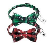 Qiuyan 2 PCS Christmas Cat Collar with Bow Tie and Bell Breakaway Cute Christmas Adjustable Cat Bow Tie Collar for Kitten Puppy (Red, Green)