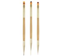 Qiuyan 3 PCS Nail Brushes Set, Bamboo Double Ended Nail Art Brushes Professional Manicure Tools for Home DIY Salon Use