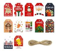 Qiuyan 48 PCS Xmas Gift Tags Christmas Labels with Jute String Christmas Name Tags for Presents Wrapping and Tree Decoration (12 Styles)