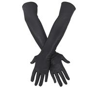 Qiuyan Long Satin Gloves Evening Opera Stretchy Elbow Length Gloves for Wedding Prom - Black