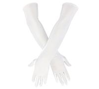 Qiuyan Long Satin Gloves Evening Opera Stretchy Elbow Length Gloves for Wedding Prom - White