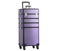 Qivange 4 in 1 Makeup Trolley Makeup Vanity Case with Detachable Makeup Box,Beauty Hairdressing Makeup Trolley on Wheels Professional Makeup Case Organiser with 360° Swivel Wheels,Purple