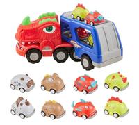 Qivange Dinosaur Carrier Truck Toy with 8 Pull Back Mini Cars, Light, Roar Sound & Spray Effect, Monster Truck Toy Cars Birthday Gift for Toddlers Boys Girls Ages 2-5