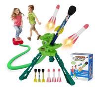 Qivange Dinosaur Rocket Launcher Toys for Kids 3-10, Outdoor LED Rocket Launcher with 6 Foam Rockets, Garden Outside Toys Gifts for Boys Girls Age 3 4 5 6 7 8 9 10 Years Old