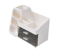 Qivange Makeup Organiser Make Up Case for Vanity with Brush Holder Cosmetic Storage Box with Drawers Multi-Layer Skincare Organiser for Bathroom Dressing Table 35x19x25cm(white)