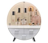 Qivange Round Cosmetic Rack Makeup Organiser Dustproof-Cosmetic Storage Makeup Holder Multifunctional Display Box Case For Lipstick, Nail Varnish, Eye Shadow, Brushes Pink/Grey 29.5 * 15.5 * 34cm