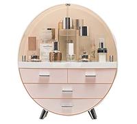 Qivange Round Cosmetic Rack Makeup Organiser Dustproof-Cosmetic Storage Makeup Holder Multifunctional Display Box Case For Lipstick, Nail Varnish, Eye Shadow, Brushes Pink/Grey 34 * 18 * 40cm