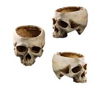 Qivange Skull Planter Resin Skull Head Plant Flower Pot Halloween Decorations Bowl for Home Office Desk Festival Decor, Pack of 3