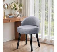 Qivange Velvet Vanity Dressing Table Chair Stool with Low Back and Wooden Legs, Makeup Vanity Chair Stool for Bedroom Dressing Table, 49 x 49 x 68CM, Grey