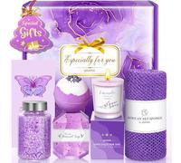 Qivatex Birthday Gifts for Women, Lavender Scented Candle, Diamond Soap, Bath Bomb, Bath Salt, African Bath Sponge Gifts Set for Her, Mum, Wife, Nanny for Travel, Birthday, Christmas