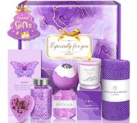 Qivatex Valentines Gifts for Her, Lavender Scented Candle, Diamond Soap, Bath Bomb, Bath Salt, African Bath Sponge Gifts Set for Women, Mum, Wife, Nanny at Mothers Day, Birthday, Thanks Gifts