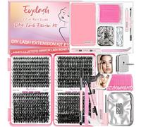 Qiveaory DIY Eyelash Extension Kit with 720 Eyelash Clusters, 1X/2X Magnification, Compact Mirror with Light, Eyelash Binding and Seal, Eyelash Remover, Tweezers,