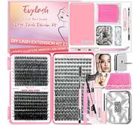 Qiveaory DIY Lash Extension Kit 567 Pcs Lashes Clusters with Wispy lashes,1X/2X Magnification Compact Mirror with Light,Lash Bond and Seal,Eyelash Remover Tweezers Applicator Mascara Brush