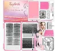 Qiveaory DIY Lash Extension Kit 662pcs Lashes Clusters with Bottom Lashes,1X/2X Magnification Compact Mirror with Light,Lash Bond and Seal,Eyelash Remover Tweezers Applicator Mascara Brush