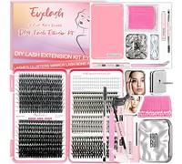 Qiveaory DIY Lash Extension Kit 727pcs Lashes Clusters with Bottom Lashes,1X/2X Magnification Compact Mirror with Light,Lash Bond and Seal,Eyelash Remover Tweezers Applicator Mascara Brush