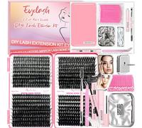 Qiveaory DIY Lash Extension Kit with 684pcs Lashes Clusters,1X/2X Magnification Compact Mirror with Light,Lash Bond and Seal,Eyelash Remover Tweezers Applicator Mascara Brush(50-60-80-100D)
