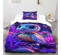 QIVELDE 3D Cartoon Turtle Bedding Set for Girls Boys 2 Piece Microfiber with 1 Pillowcase with Zipper Single（135x200cm）