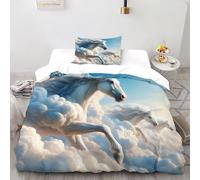 QIVELDE 3D HORSES Duvet Cover Set Wildlife For Kids Boys Teens 2 Pieces Soft And Breathable with 1 Pillowcase With Zipper Single（135x200cm）