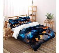 QIVELDE 3D Printed Black Horse Duvet Cover Set for Girls Boys 3 Piece Soft And Breathable with 2 Pillowcases with Zipper Double（200x200cm）