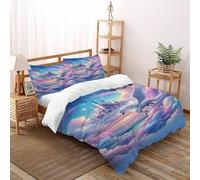 QIVELDE 3D Printed Colorful Castle Unicorn Duvet Cover Set For Kids Boys Teens 3 Piece Soft And Breathable with 2 Pillowcases with Zipper Double（200x200cm）