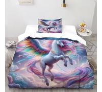 QIVELDE 3D Printed Colorful Unicorns Duvet Cover Set For Kids Boys Teens 2 Piece Soft And Breathable with 1 Pillowcase with Zipper Single（135x200cm）