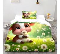 QIVELDE 3D Printed Cute Cow Duvet Cover Set For Kids Boys Teens 2 Piece Soft And Breathable with 1 Pillowcase With Zipper Single（135x200cm）
