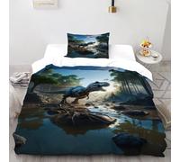 QIVELDE 3D Printed Dinosaur Bedding Set For Kids Boys Teens 2 Pieces Soft And Breathable with 1 Pillowcase with Zipper Single（135x200cm）