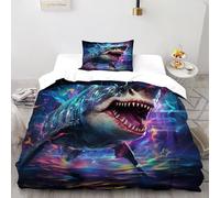 QIVELDE 3D Printed Giant Shark Bedding Set Wildlife For Kids Boys Teens 2 Pieces Soft And Breathable with 1 Pillowcase With Zipper Single（135x200cm）