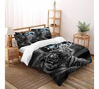 QIVELDE 3D Printed Grey Tiger Bedding Set For Kids Boys Teens 3 Pieces Soft And Breathable with Pillowcase with Zipper Double（200x200cm）
