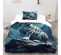 QIVELDE 3D Printed Leopard on The Mountaintop Duvet Cover Set Wildlife Childrens Girls 2 Pieces Soft And Breathable with 1 Pillowcase With Zipper Single（135x200cm）