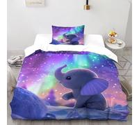 QIVELDE 3D Printed Little Elephant Duvet Cover Set For Kids Boys Teens 2 Piece Soft And Breathable with 1 Pillowcase Zipper Single（135x200cm）