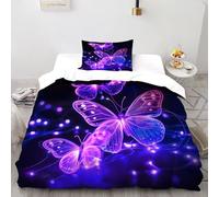 QIVELDE 3D Printed Purple Butterfly Duvet Cover Set Wildlife for Girls Boys 2 Pieces Soft And Breathable with 1 Pillowcase With Zipper Single（135x200cm）