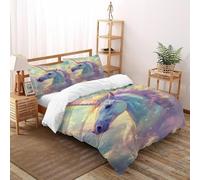 QIVELDE 3D Printed Rainbow Unicorn Bedding Set Wildlife For Kids Boys Teens 3 Pieces Soft And Breathable with 2 Pillowcase With Zipper Double（200x200cm）
