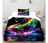 QIVELDE 3D Printed Tie-Dye Swan Duvet Cover Set Animal for Girls Boys 2 Pieces Soft And Breathable with 1 Pillowcase with Zipper Single(135x200cm)